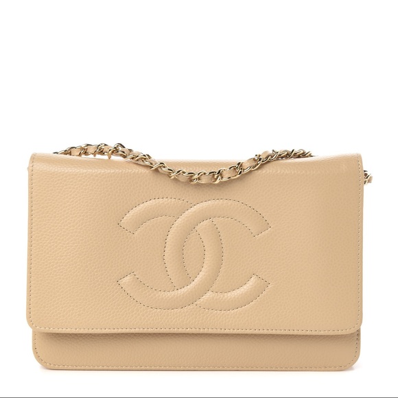 CHANEL Handbags - CHANEL Caviar Timeless CC Wallet on Chain Beige